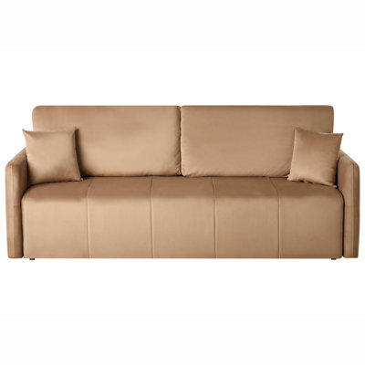 Beliani Sofa Bed 3 Seater Egge Velvet Light Brown - image 1