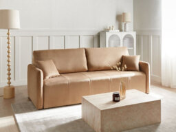 Beliani Sofa Bed 3 Seater Egge Velvet Light Brown - thumbnail 2