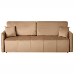 Beliani Sofa Bed 3 Seater Egge Velvet Light Brown - thumbnail 1