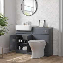 Affine Bathroom Toilet Wc Basin Sink Vanity Unit Combination Grey Gloss 600mm - thumbnail 3