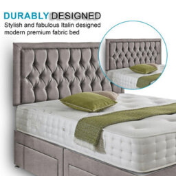 Dining Tables Lisbon Matching Headboard Divan Set, 2 Drawer On Same Side With Sprung 1500 Comfort Mattress - Chenille Grey - Double - thumbnail 3