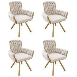 Velvet Dining Chair, Luxurious Living Room & Bedroom Swivel Chair With Four Metal Legs, Beige, Set Of 4 - thumbnail 5