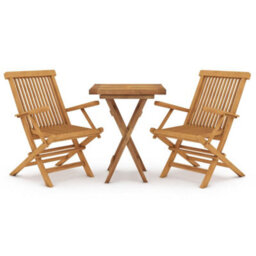 Berkfield 3 Piece Garden Dining Set Solid Wood Teak - thumbnail 2