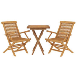 Berkfield 3 Piece Garden Dining Set Solid Wood Teak - thumbnail 3