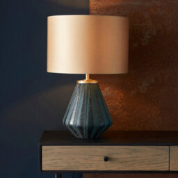 2 Pack Turqoise Glass Base Table Lamp Light & Gold Fabric Shade - Black Detail - thumbnail 3