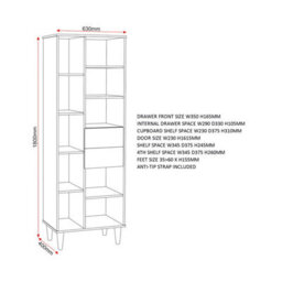 Seconique Tessa 1 Door 2 Drawer Bookcase Unit - Natural Oak - thumbnail 8
