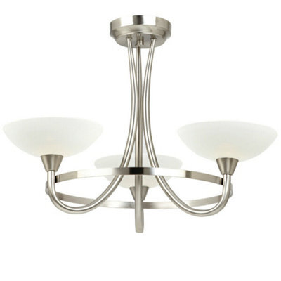 Semi Flush Ceiling Light Satin Chrome & White 3 Bulb Hanging Pendant Lamp Shade - image 1