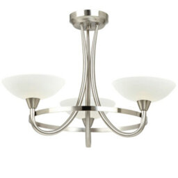 Semi Flush Ceiling Light Satin Chrome & White 3 Bulb Hanging Pendant Lamp Shade - thumbnail 1