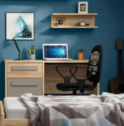 Impact Furniture Office Desk With Drawer Storage Cupboard Home Study Beech Effect Grey Namek - thumbnail 3