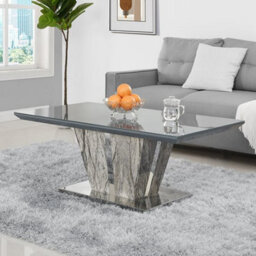 Furniture in Fashion Melange Marble Effect Glass Top High Gloss Coffee Table In Grey