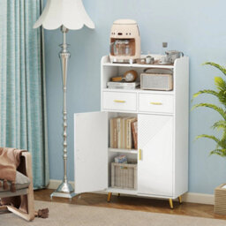 Kitchen Storage Cabinet 2 Door Buffet Sideboard With 2 Drawers White - thumbnail 4
