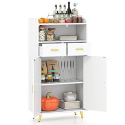 Kitchen Storage Cabinet 2 Door Buffet Sideboard With 2 Drawers White - thumbnail 3