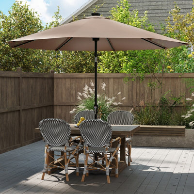 Costway 2.9M Solar Patio Umbrella W/ Led Lights Outdoor Market Sunshade Table Parasol-Brown