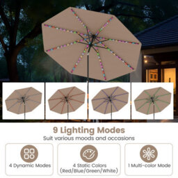 Costway 2.9M Solar Patio Umbrella W/ Led Lights Outdoor Market Sunshade Table Parasol-Brown - thumbnail 6