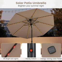 Costway 2.9M Solar Patio Umbrella W/ Led Lights Outdoor Market Sunshade Table Parasol-Brown - thumbnail 7