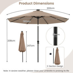 Costway 2.9M Solar Patio Umbrella W/ Led Lights Outdoor Market Sunshade Table Parasol-Brown - thumbnail 2