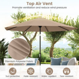 Costway 2.9M Solar Patio Umbrella W/ Led Lights Outdoor Market Sunshade Table Parasol-Brown - thumbnail 5