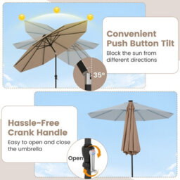 Costway 2.9M Solar Patio Umbrella W/ Led Lights Outdoor Market Sunshade Table Parasol-Brown - thumbnail 8