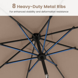 Costway 2.9M Solar Patio Umbrella W/ Led Lights Outdoor Market Sunshade Table Parasol-Brown - thumbnail 9