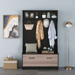 Costway 3-In-1 Freestanding Hall Coat Rack Stand Shoe Bench With 5 Hooks & Cabinet - thumbnail 4