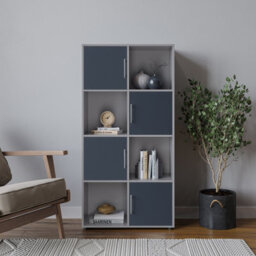 Urbn-Living Urbnliving 119Cm Height 8 Cube Bookcase Grey Wood Door Metal Handle Display Storage Shelf
