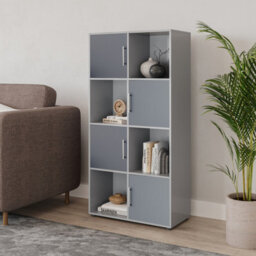 Urbn-Living Urbnliving 119Cm Height 8 Cube Bookcase Grey Wood Door Metal Handle Display Storage Shelf - thumbnail 2
