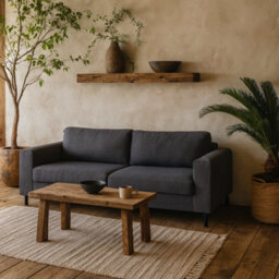 Wyld Haus San Sebastian 3-Seater Sofa, Dark Grey Fabric, Black Steel Legs - thumbnail 1