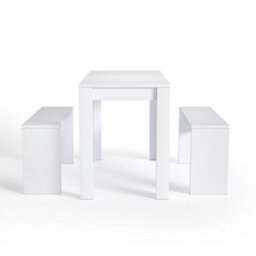 Living And Home Dining Table And Chairs Set Of 3 White Modern Dining Table And Benches Dining Set - thumbnail 3