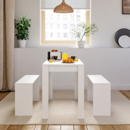 Living And Home Dining Table And Chairs Set Of 3 White Modern Dining Table And Benches Dining Set - thumbnail 2