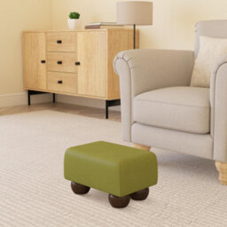 Lime Green Mahogany Wood Bun Feet Faux Leather Small Footstool  Handmade Uk By Footstools Direct