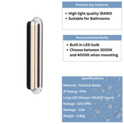 Nordlux Cavara Indoor Wall Light Black Plastic Intergrated Led 35,000Hrs - Mains Powered, Ip44 - thumbnail 9