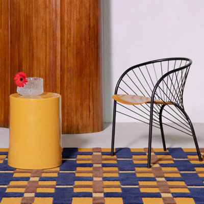 Brink & Campman Decor Milano 097806 Golden Ochre Chequered Handmade Wool Rug-140Cm X 200Cm - image 1