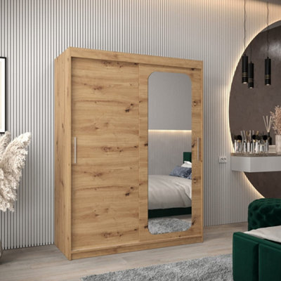 Arte Uppsala T2 Sliding Door Wardrobe 150Cm In Artisan - Compact, Warm Storage With Mirrored Elegance - image 1