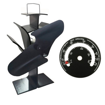Sundaze Black 2 Blade Heat Powered Fan For Log Burner Stove Fireplace Eco Friendly With Thermostat - image 1