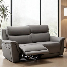 Xample Oscar Grey Leather Power Reclining Large 2 Seater Sofa With Power Headrests, Usb & Usb-C Charging, High Back Support - thumbnail 3
