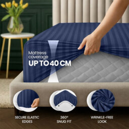 Aspire Homeware Navy Stripe Fitted Sheet 40Cm Extra Deep-100%microfiber Fitted Bed Sheets Double, (L)190Cmx(W)137Cm - thumbnail 2