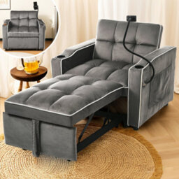 Btm 3 In 1 Expandable Single Sofa Bed With Cup Holders Phone Holder Recliner Sleeper Chair Armchair For Small Spaces