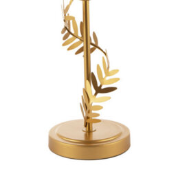 Happy Homewares Modern Satin Gold Table Lamp With Twisting Floral Decor And Linen Fabric Shade - thumbnail 4