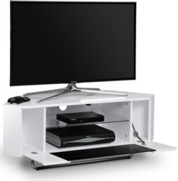 "Centurion Supports Hampshire Corner-Friendly White Black With Beam-Thru Remote Friendly Door Up To 50"" Flat Screen Tv Cabinet" - thumbnail 4