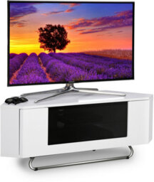 "Centurion Supports Hampshire Corner-Friendly White Black With Beam-Thru Remote Friendly Door Up To 50"" Flat Screen Tv Cabinet"