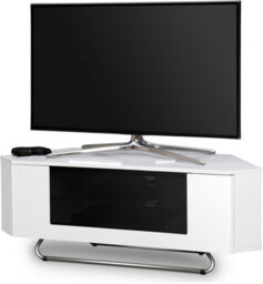 "Centurion Supports Hampshire Corner-Friendly White Black With Beam-Thru Remote Friendly Door Up To 50"" Flat Screen Tv Cabinet" - thumbnail 3