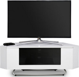 "Centurion Supports Hampshire Corner-Friendly White Black With Beam-Thru Remote Friendly Door Up To 50"" Flat Screen Tv Cabinet" - thumbnail 2