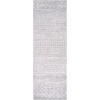 Livabliss Elaziz-Geometric Grey White Global Living Dining Bedroom Rug 80 X 230 Cm Easy Care, Non Shedding - image 1