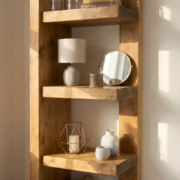4 Cubes H170Cm Ely Solid Wood Corner Bookshelf, Open Bookcase, Rustic Scandinavian Design - thumbnail 3