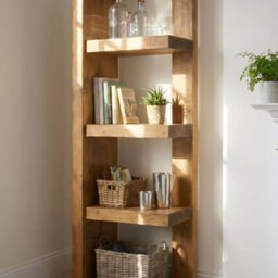 4 Cubes H170Cm Ely Solid Wood Corner Bookshelf, Open Bookcase, Rustic Scandinavian Design - thumbnail 7