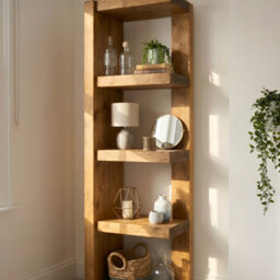 4 Cubes H170Cm Ely Solid Wood Corner Bookshelf, Open Bookcase, Rustic Scandinavian Design - thumbnail 6