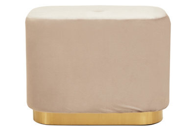 Premier Housewares Interiors By Premier Mink Square Stool With Gold Base, Velvet Upholstered Makeup Stool, Pouffe Footstool With Modern Link - image 1
