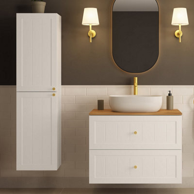 Heze Furniture Gusto Scandi Style Bathroom Wall Cabinets Vanity Unit With Worktop Set 35Cm & 80Cm  - White & Oak - image 1