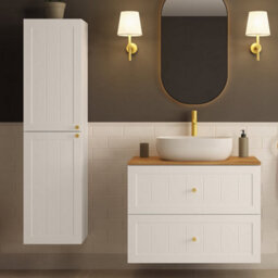 Heze Furniture Gusto Scandi Style Bathroom Wall Cabinets Vanity Unit With Worktop Set 35Cm & 80Cm  - White & Oak - thumbnail 1