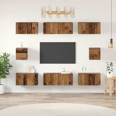Berkfield Tv Cabinet Set 8 Pcs Old Wood Medium 30.5 X 30 X 30 Cm - image 1